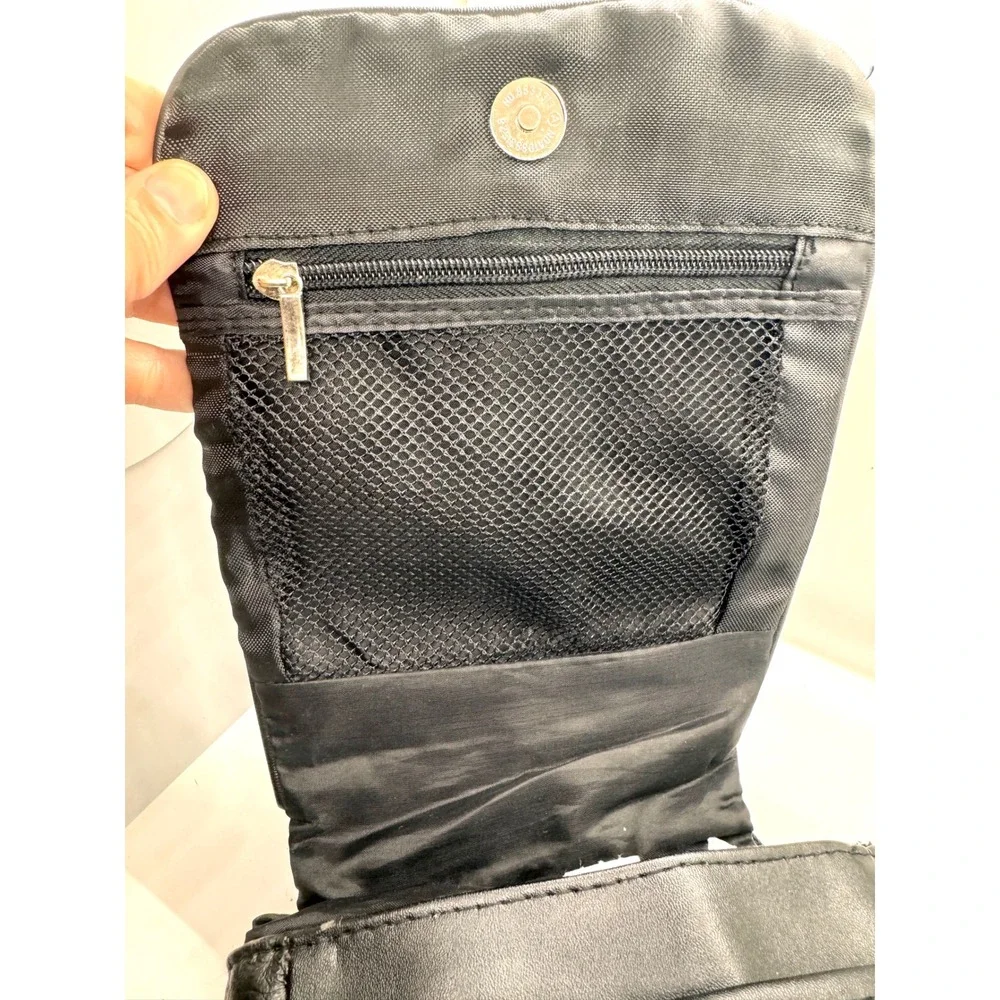 Black Leather Crossbody Sling Bag‎ Multi Pocket Utility Messenger Travel Bag